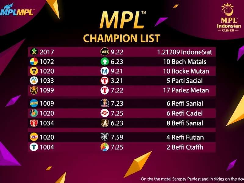 MPL Indonesia Champion List banner showing the champion trophy, team logos, and the iconic MPL Indonesia stage with dramatic lighting.